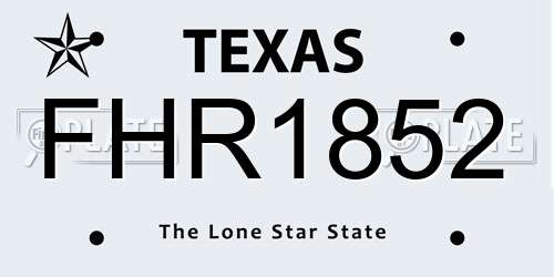 FHR1852 Texas License Plate
