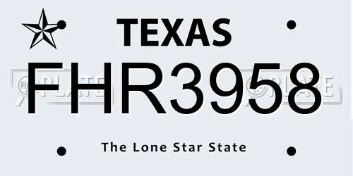 FHR3958 Texas License Plate