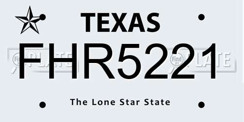 FHR5221 Texas License Plate