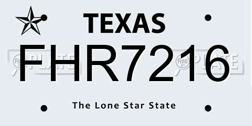 FHR7216 Texas License Plate