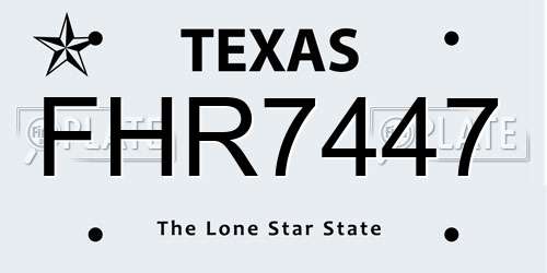FHR7447 Texas License Plate