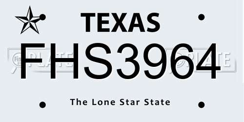 FHS3964 Texas License Plate