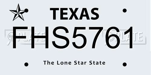 FHS5761 Texas License Plate