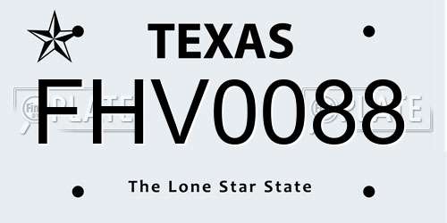 FHV0088 Texas License Plate