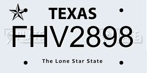 FHV2898 Texas License Plate