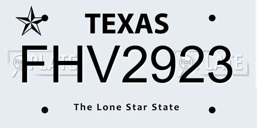 FHV2923 Texas License Plate