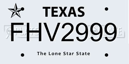 FHV2999 Texas License Plate