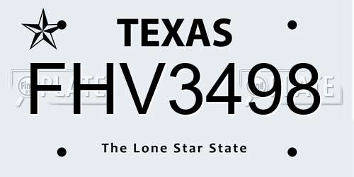 FHV3498 Texas License Plate