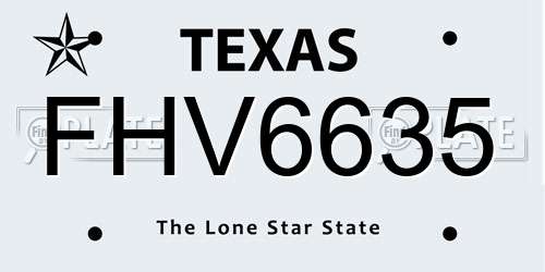 FHV6635 Texas License Plate