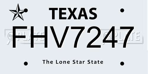FHV7247 Texas License Plate