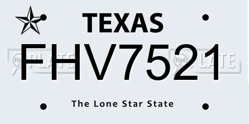 FHV7521 Texas License Plate