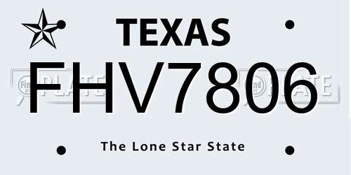 FHV7806 Texas License Plate