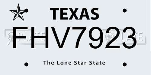 FHV7923 Texas License Plate