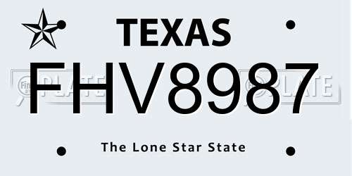 FHV8987 Texas License Plate
