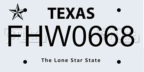 FHW0668 Texas License Plate