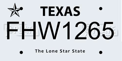 FHW1265 Texas License Plate
