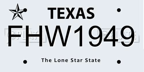 FHW1949 Texas License Plate