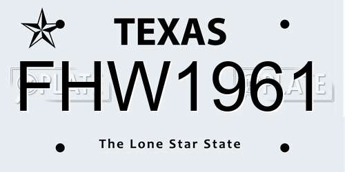 FHW1961 Texas License Plate
