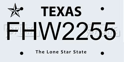 FHW2255 Texas License Plate