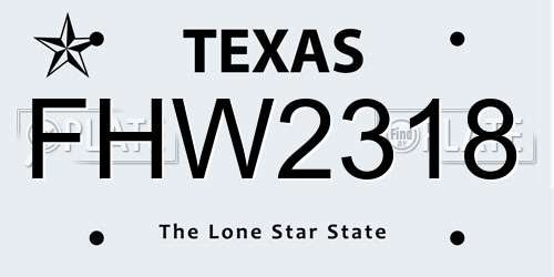 FHW2318 Texas License Plate