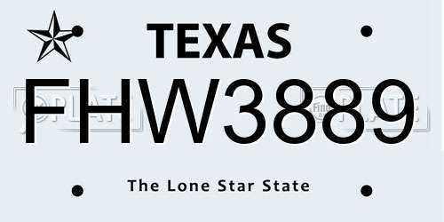 FHW3889 Texas License Plate