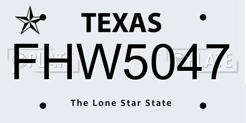 FHW5047 Texas License Plate