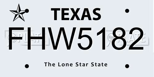 FHW5182 Texas License Plate