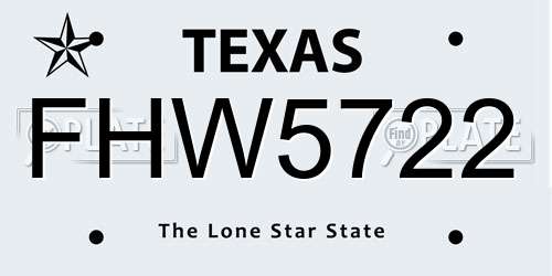 FHW5722 Texas License Plate