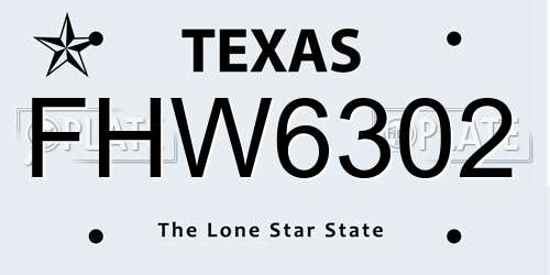 FHW6302 Texas License Plate