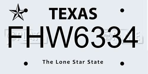 FHW6334 Texas License Plate
