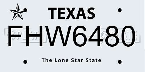 FHW6480 Texas License Plate