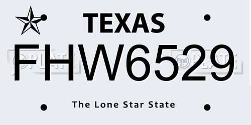 FHW6529 Texas License Plate