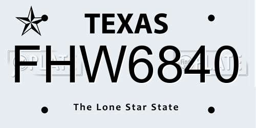 FHW6840 Texas License Plate