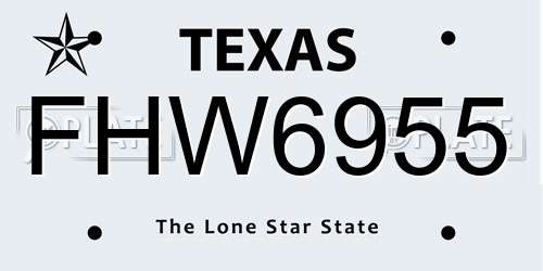 FHW6955 Texas License Plate