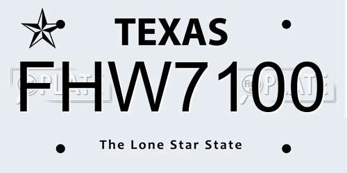FHW7100 Texas License Plate