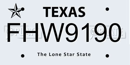 FHW9190 Texas License Plate