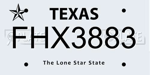 FHX3883 Texas License Plate