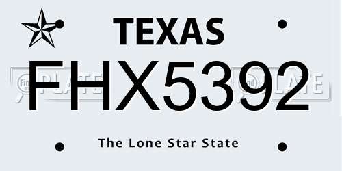 FHX5392 Texas License Plate