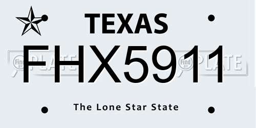 FHX5911 Texas License Plate
