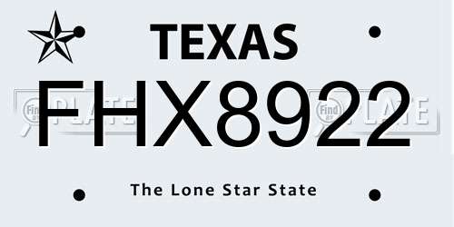 FHX8922 Texas License Plate