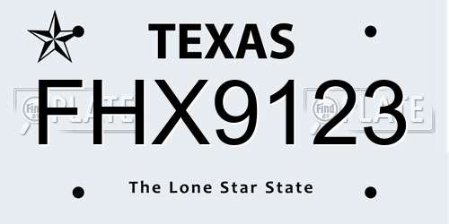 FHX9123 Texas License Plate