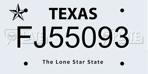 FJ55093 Texas License Plate