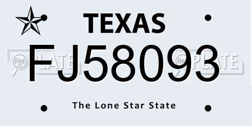 FJ58093 Texas License Plate