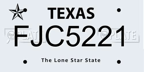 FJC5221 Texas License Plate