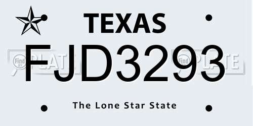 FJD3293 Texas License Plate