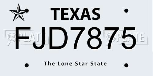 FJD7875 Texas License Plate