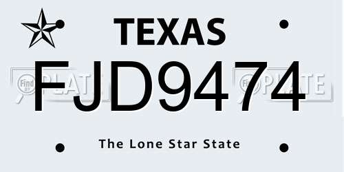 FJD9474 Texas License Plate