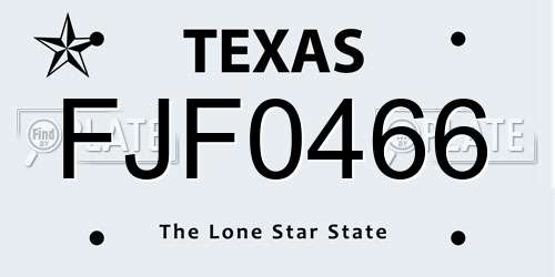 FJF0466 Texas License Plate