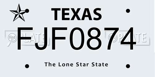 FJF0874 Texas License Plate