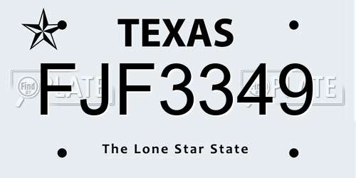 FJF3349 Texas License Plate